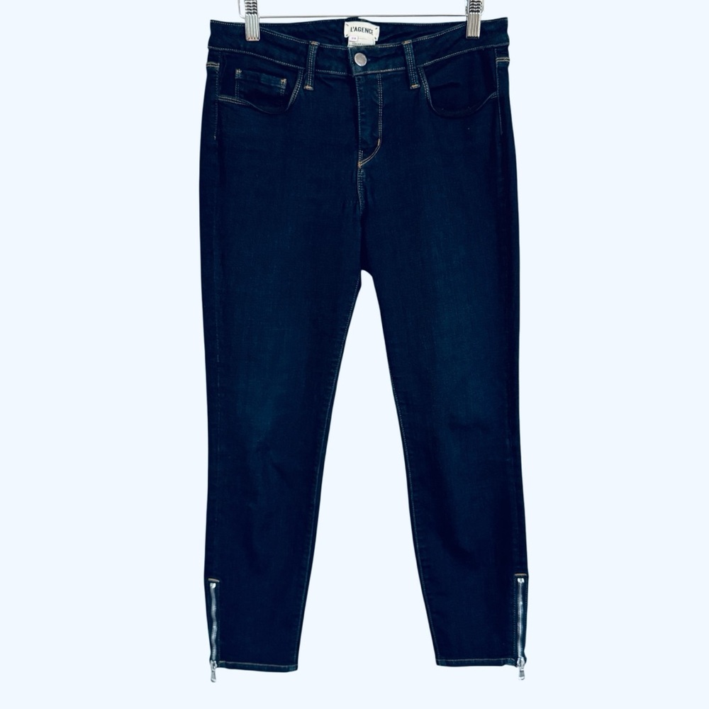 L’AGENCE Emmanuelle Mid-Rise Skinny Ankle Jeans Dark Wash Size 29 Zipper detail